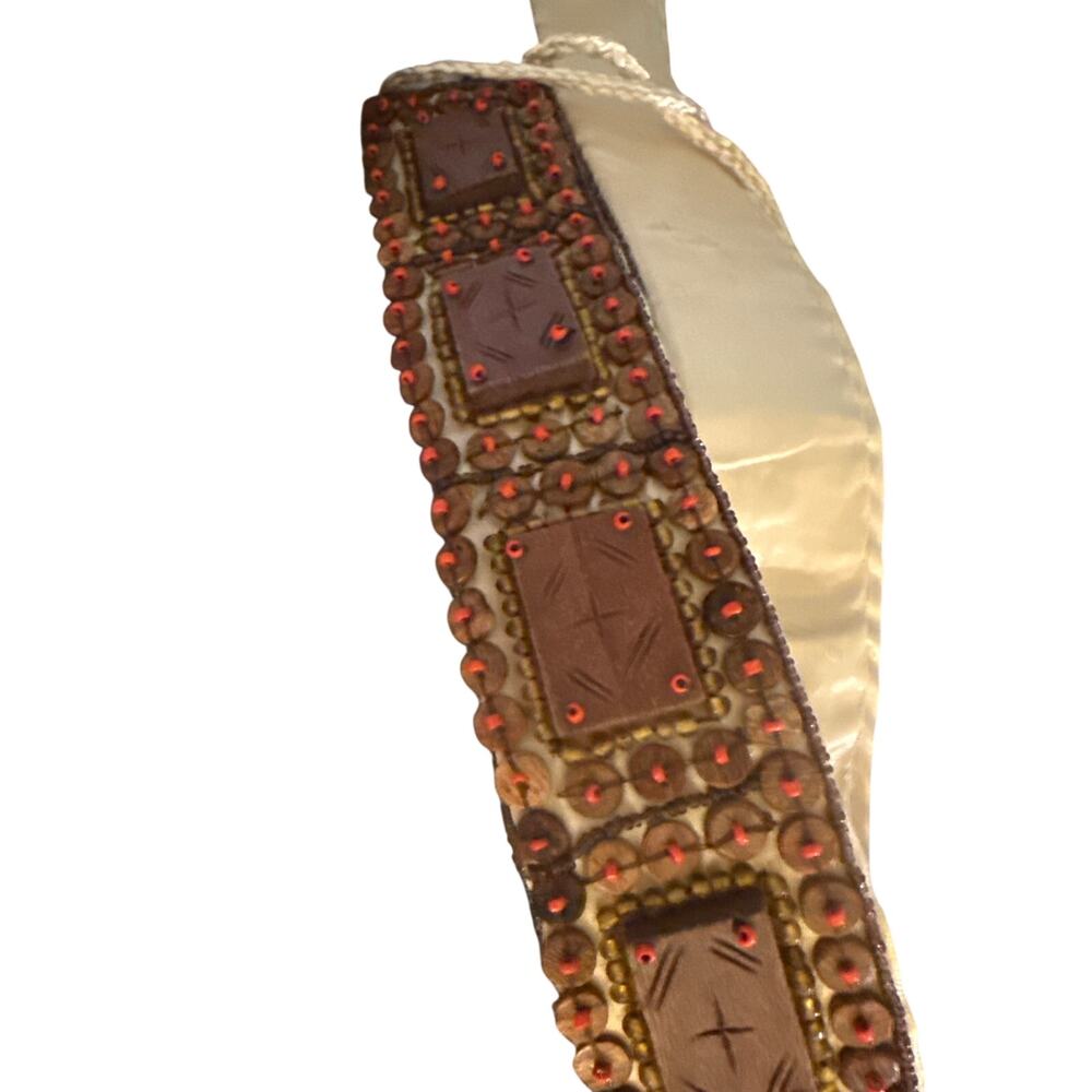 Boho handmade Beaded Wood Square Accent Wide Waist Belt Tie Sash Women 31.5"